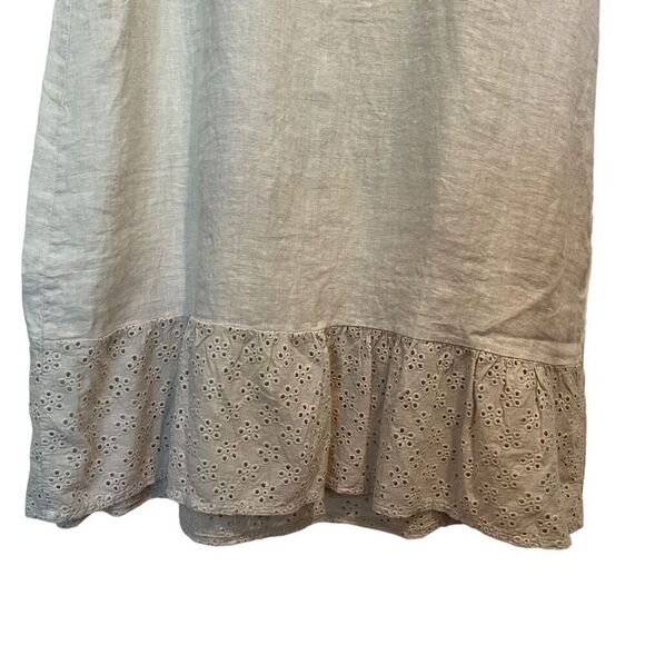 Terzo Millennio Italian 100% Linen A-Line Eyelet Midi Dress Size M - Picture 3 of 6